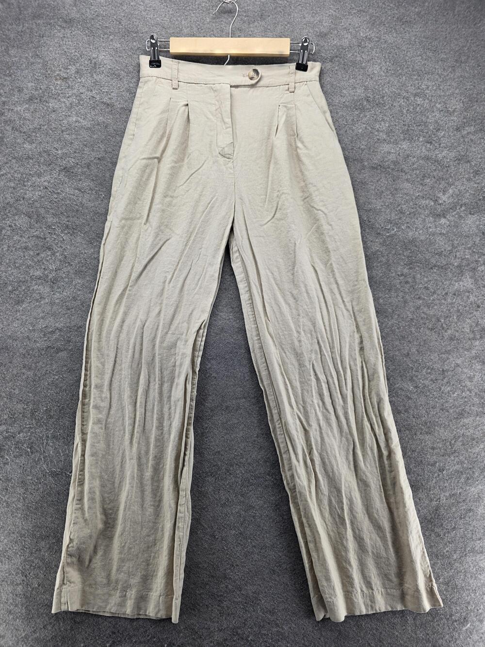 Bershka Pants Womens 4 Beige Dress Pants Relaxed Pleated Elastic Waist 32 In